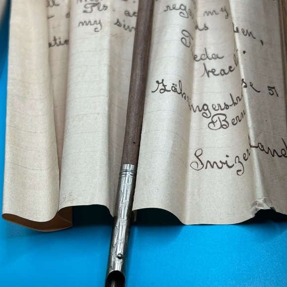 Vintage Swiss hand carved wood pen box and pen includes handwritten letter, folk - Picture 4 of 6